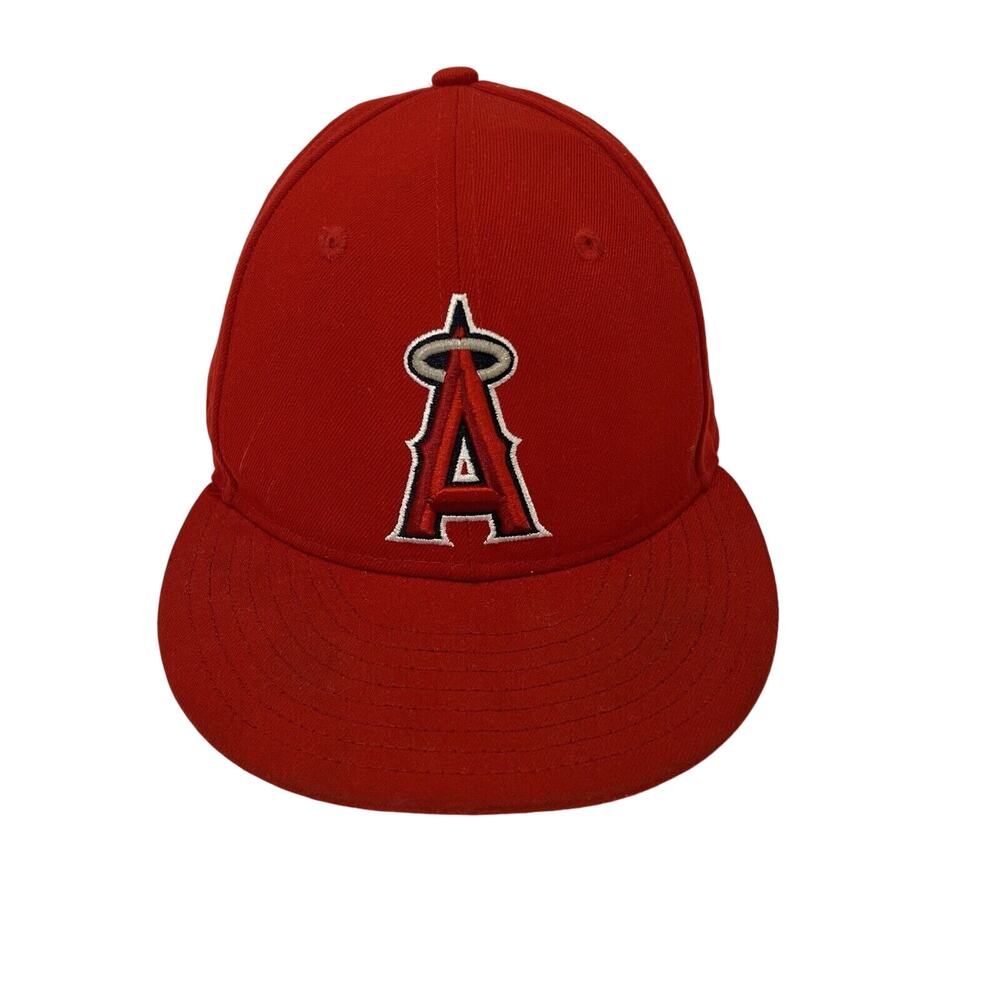 New Era 59Fifty Los Angeles Anaheim Angels Hat Cap Size 6 7/8 Fitted Red